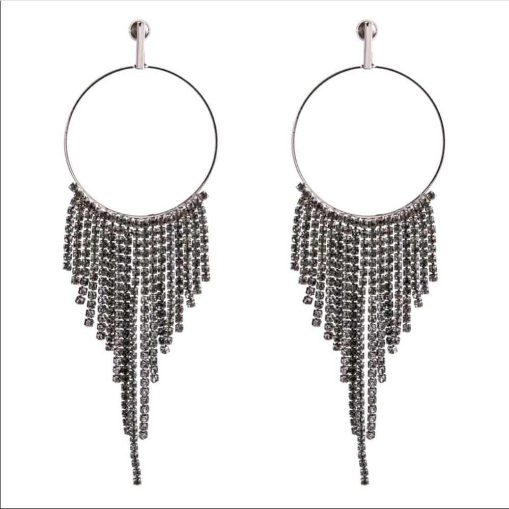 Crystal Tassel Hoop Statement Earrings - Picture 7 of 8